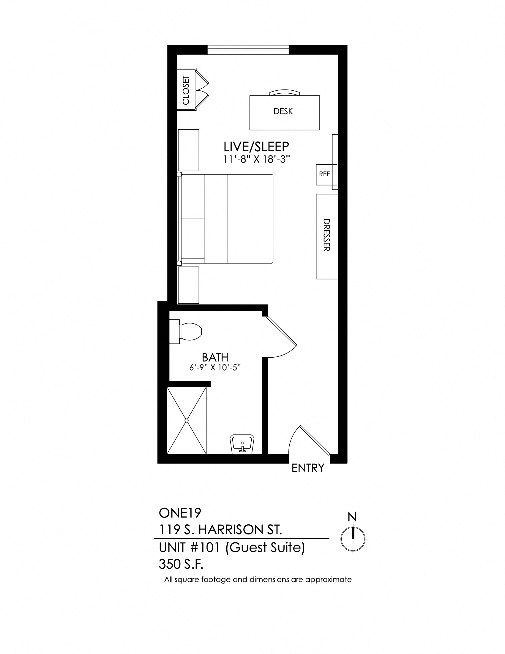 Floor plan for studio, 1 bath
